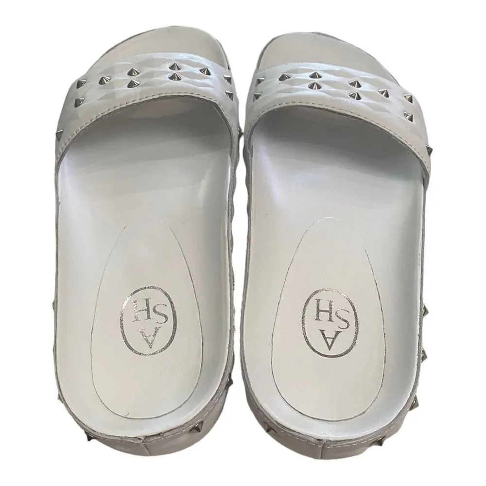 ASH Big Kids Unique White Leather Slide Sandals with Dust Bag NEW 35  3.5